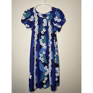 THE HAWAIIAN ORIGINAL Vintage Kaftan Dress Blue Floral Travel Beach Small‎ NWOT